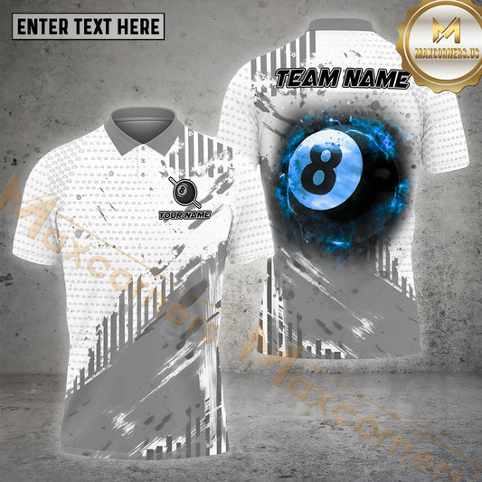 Maxcorners Billiard White Exploding 8 Ball Grayscale Power Multicolor Options Personalized Name, Team Name 3D Shirt (4 Colors)