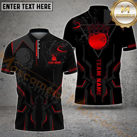 Maxcorners Royal Bowling King Gold Multicolor Options Personalized Name, Team Name 3D Shirt (4 Colors)