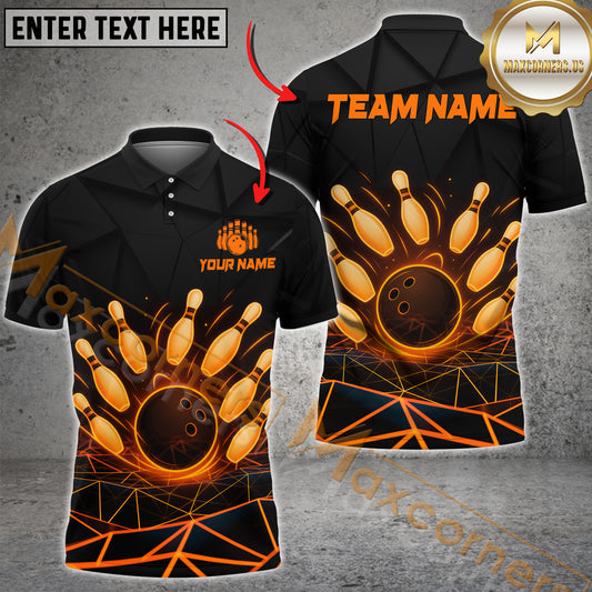 Maxcorners Bowling Fireball Glow Effect Multicolor Options Personalized Name, Team Name 3D Shirt (4 Colors)