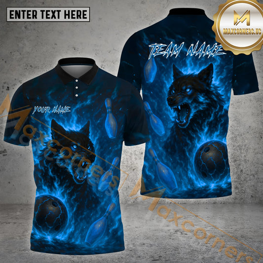 Maxcorners Flaming Wolf Bowling Power Multicolor Options Personalized Name, Team Name 3D Shirt (4 Colors)