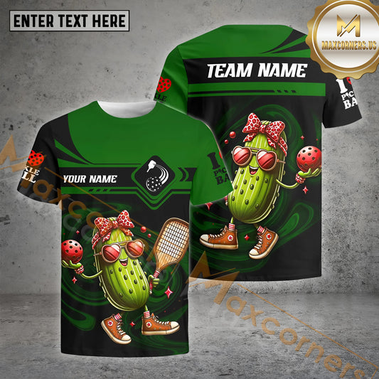 Maxcorners Pink Love Pickleball Funny Customized Name 3D Shirt (4 Colors)