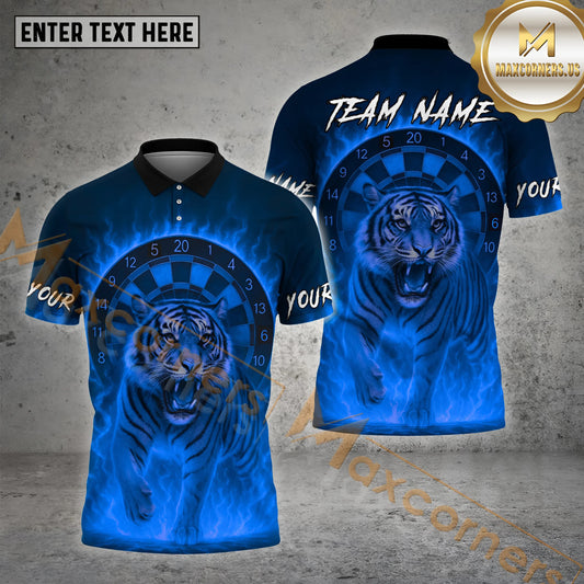 Maxcorners Darts Tiger Flame Mane Multicolor Options Personalized Name, Team Name 3D Shirt (4 Colors)