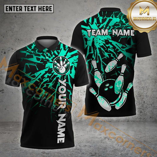 Maxcorners Bowling Shirt Thunder Paint Bowling Ball&Pins Star Style Multicolor Options Personalized Name, Team Name 3D Shirt (4 Color)