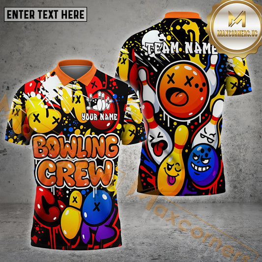 Maxcorners Bowling Crew Graffiti Multicolor Options Personalized Name, Team Name 3D Shirt (4 Colors)