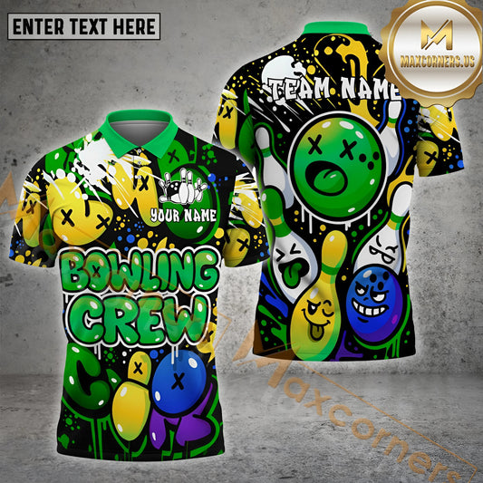 Maxcorners Bowling Crew Graffiti Multicolor Options Personalized Name, Team Name 3D Shirt (4 Colors)