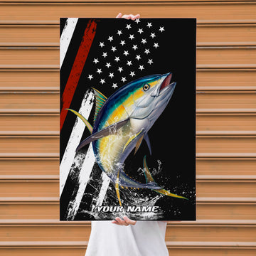 Maxcorners Tuna Fishing Strong Motion Water Splash American Flag Design Personalized Name 3D Poster