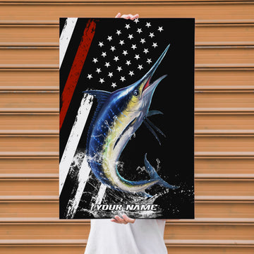 Maxcorners Marlin Fishing Aggressive Strike Water Splash American Flag Design Personalized Name 3D Poster