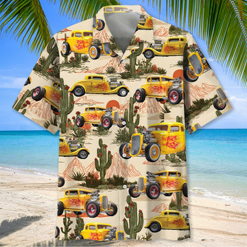 Maxcorners Personalized Hot Rod Yellow Desert Hawaiian Shirt, Custom Photo Car Aloha Shirts