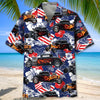 Maxcorners Personalized American Flag Flame Hot Rod Tropical Hibiscus Hawaiian Shirt, Custom Photo Car Aloha Shirts