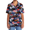 Maxcorners Personalized American Flag Flame Hot Rod Tropical Hibiscus Hawaiian Shirt, Custom Photo Car Aloha Shirts