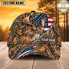 Maxcorners Hunting Wildlife Woodland Camo Torn American Flag Personalized Name 3D Cap