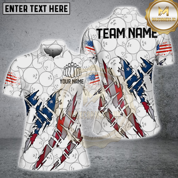 Maxcorners Bowling American Flag Scratch Torn Design Personalized Name 3D Shirt For Women