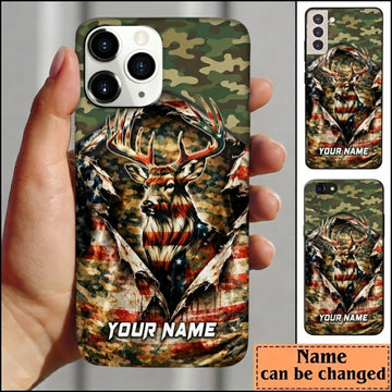 Maxcorners Hunting Deer Hunting Dog Forest Camo Personalized Name 3D Phone Case