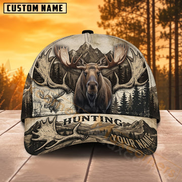 Maxcorners Moose Hunting Rustic Mountain Wildlife Personalized Name 3D Cap