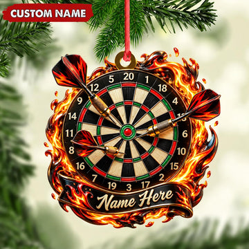 Maxcorners Darts Lover Burning Inferno Flames, Target Board Explosion Personalized Name Ornament 2D Flat