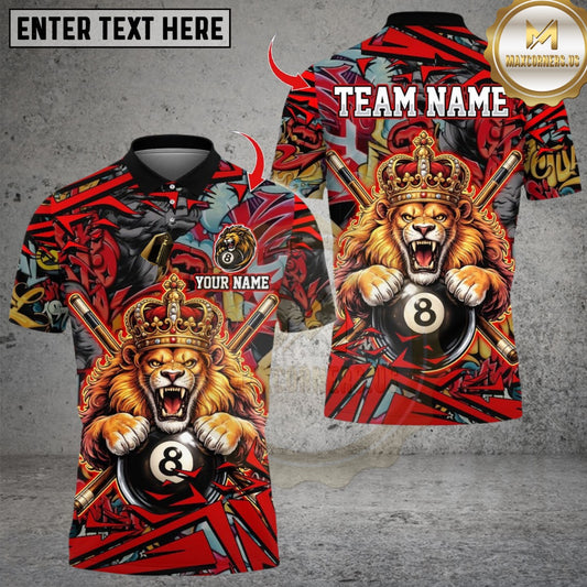 Maxcorners Billiard Ball 8 Lion King Pattern Multicolor Customized Name, Team Name 3D Shirts