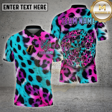 Maxcorners Darts Shirt Neon Leopard Print Darboard Graphic Multioptions Personalized Name, Team Name 3D Shirt (4 Colors)