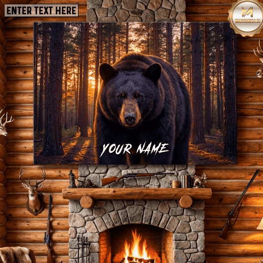 Maxcorners Bear Hunting Black Bear Sunset Pine Forest Wildlife Portrait Canvas Wall Art