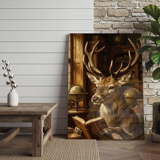 Maxcorners Academic Deer Canvas Print - Scholarly Stag with Glasses