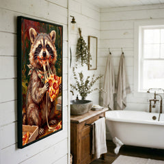 Maxcorners Funny Raccoon Eating Cheese Pizza Food Lover Art Canvas Wall Art