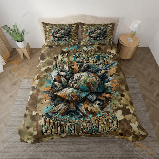 Maxcorners Hunting Deer And Wildlife Blue Camo Design Bedding Set 3D Print Custom Name