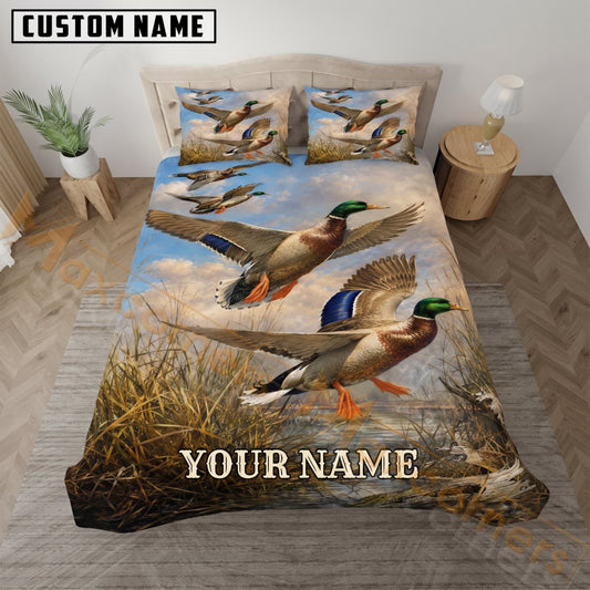 Maxcorners Duck Hunting Flying Mallards Marsh Custom Name 3D Bedding Set