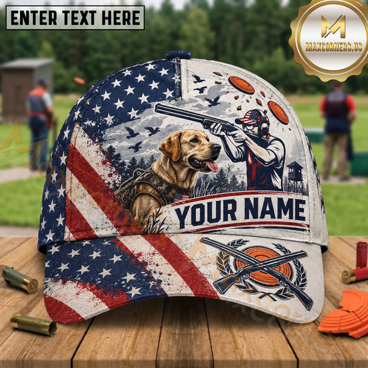 Maxcorners American Flag Labrador Shooter Trap Shooting Personalized Name 3D Cap