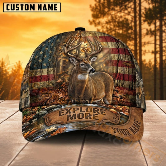 Maxcorners Whitetail Deer Hunting Vintage Camo Explore More Personalized Name 3D Cap