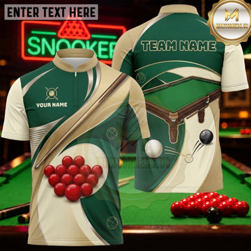 Maxcorners Snooker Forest Green Cream Golden Wave Personalized Name 3D Unisex Shirt