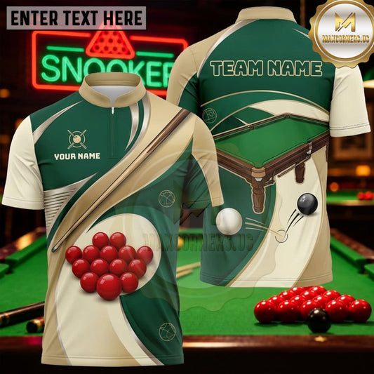 Maxcorners Snooker Forest Green Cream Golden Wave Personalized Name 3D Unisex Shirt