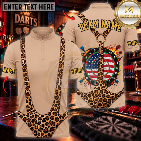 Maxcorners Darts Funny Leopard Print Necklace Body American Flag Dartboard Personalized Name 3D Unisex Shirt