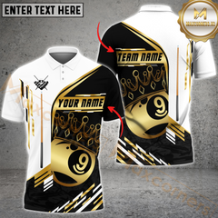 Maxcorners Billiard 9-Ball Pool Champion Golden Multicolor Customized Name, Team Name 3D Polo Shirt