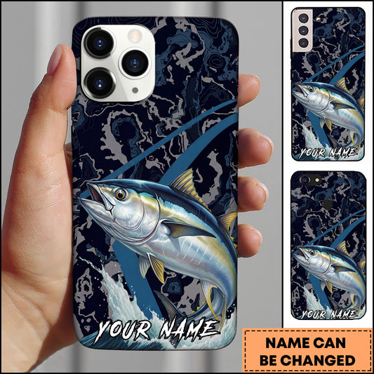 Maxcorners Tuna Fishing Dark Water Topographic Pattern Personalized Name Phone Case