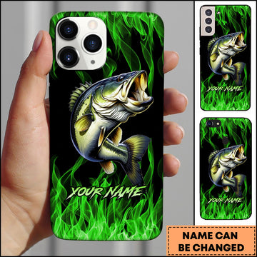 Maxcorners Neon Green Flame Black Background Art Personalized Name Phone Case (8 Fish Species)