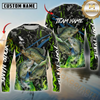 Maxcorners Fishing Green Flame Camo Design Sun Protection Personalized Name, Team Name Long Sleeve Shirt