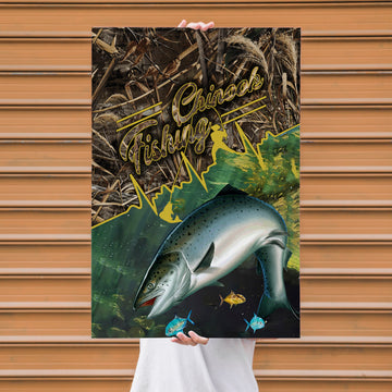 Maxcorners Salmon Fishing Underwater Camo Scene Design Personalized Name 3D Poster
