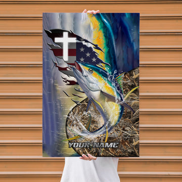 Maxcorners Tuna Fishing Cross Faith American Style Design Personalized Name 3D Poster