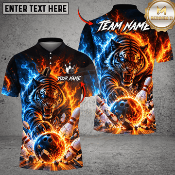 Maxcorners Bowling Tiger & Explosive Fire and Lightning Bowling Ball Graphic Multicolor Customized Name, Team Name 3D Shirts