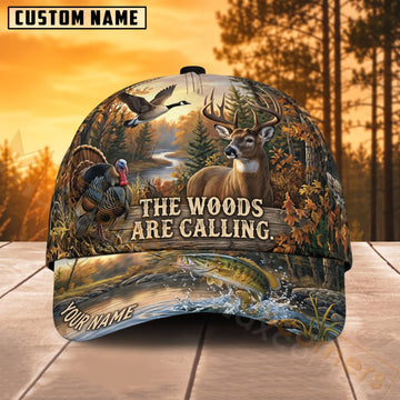 Maxcorners Deer Hunting The Woods Are Calling Autumn Wilderness Personalized Name 3D Cap