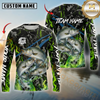 Maxcorners Fishing Green Flame Camo Design Sun Protection Personalized Name, Team Name Long Sleeve Shirt