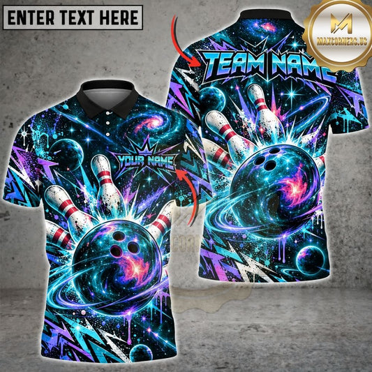 Maxcorners Bowling Cosmic Galaxy Space Planet Orbital Energy Pins Strike Artwork Multicolor Customized Name, Team Name 3D Shirts
