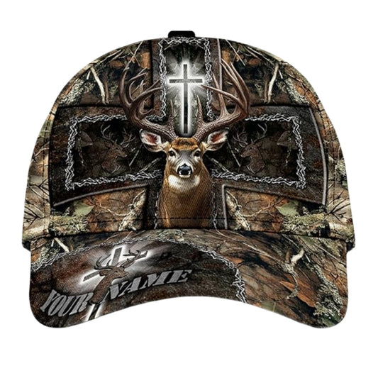 Maxcorners Custom Deer And Cross Camo Baseball Cap, Custom Deer Hunting Christian Caps Hats LM0402