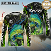 Maxcorners Fishing Green Flame Camo Design Sun Protection Personalized Name, Team Name Long Sleeve Shirt