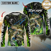 Maxcorners Fishing Green Flame Camo Design Sun Protection Personalized Name, Team Name Long Sleeve Shirt