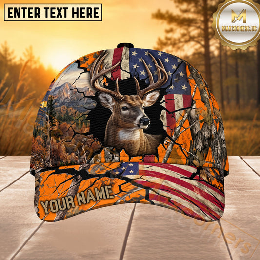 Maxcorners Deer Hunting Patriotic Blaze Orange Camo Personalized Name 3D Cap