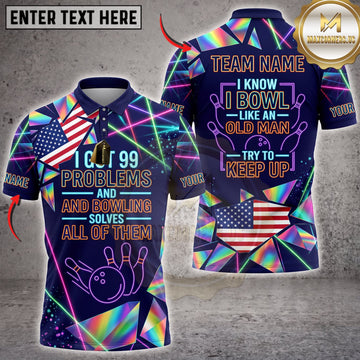 Maxcorners Bowling Retro Swirl 99 Problems Bowling Solves All Personalized Name 3D Unisex Shirt
