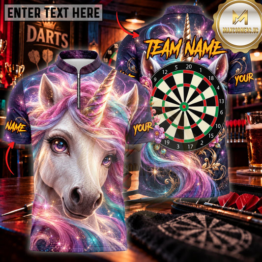 Maxcorners Darts Magical Rainbow Unicorn Fantasy Classic Dartboard Personalized Name 3D Unisex Shirt