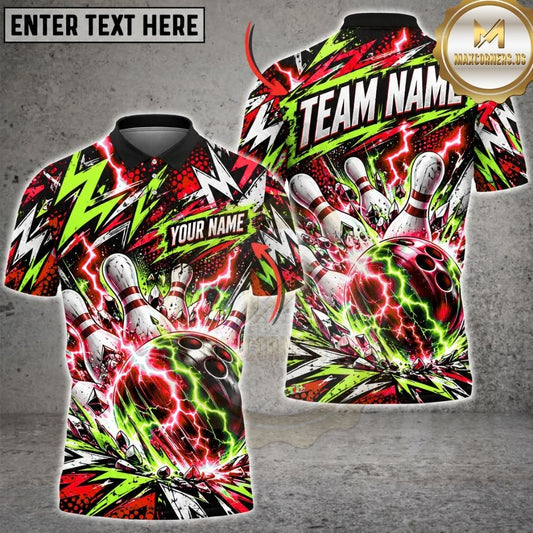 Maxcorners Bowling Electric Lightning Storm Energy Flash Shattered Pins Artwork Multicolor Customized Name, Team Name 3D Shirts