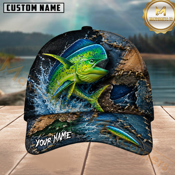 Maxcorners Fishing Mahi Mahi Stitched Leather Lure Personalized 3D Cap