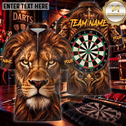 Maxcorners Darts Fierce Lion Head Golden Fire Classic Dartboard Personalized Name 3D Unisex Shirt